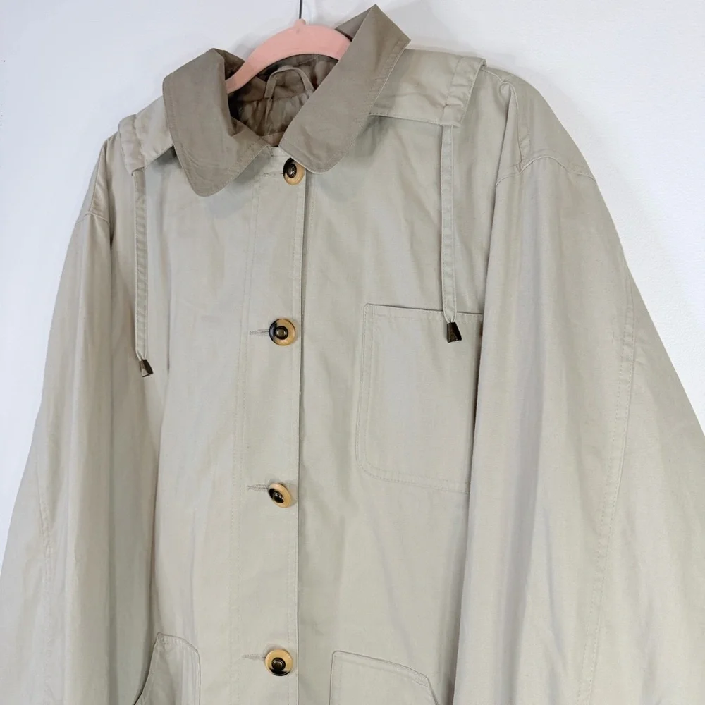 Vintage Fleet Street Beige Hooded Anorak Jacket - Women's Large Removable Hood - Picture 2 of 11